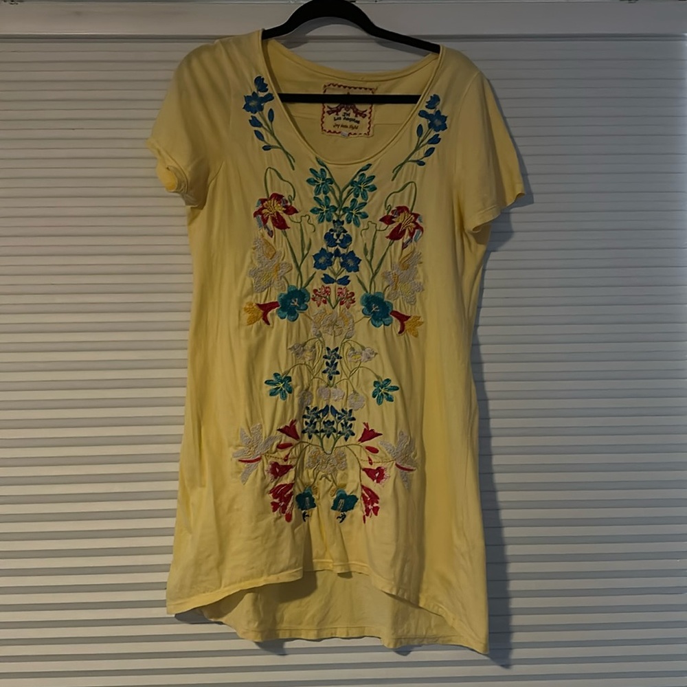 Johnny Was Yellow Embroidered Dress Medium
